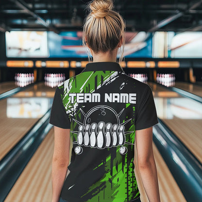Black and Green Womens bowling shirts Custom retro bowling ball and pins bowling team league jerseys NQS9475