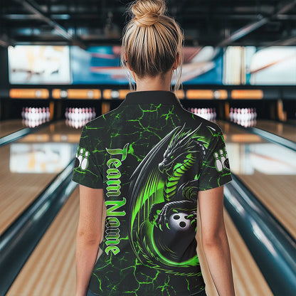 Black And Green Custom Dragon Bowling Shirts For Women, Dragon Bowling Team Shirts NQS9477