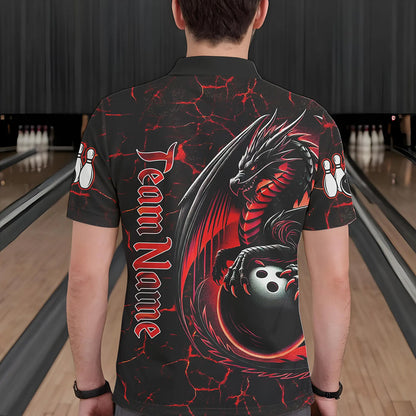 Black And Red Custom Dragon Bowling Shirts For Men, Dragon Bowling Team Shirts NQS9478