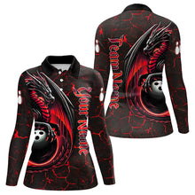 Load image into Gallery viewer, Black And Red Custom Dragon Bowling Shirts For Women, Dragon Bowling Team Shirts NQS9478