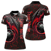Load image into Gallery viewer, Black And Red Custom Dragon Bowling Shirts For Women, Dragon Bowling Team Shirts NQS9478
