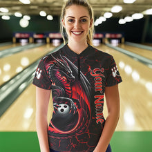 Load image into Gallery viewer, Black And Red Custom Dragon Bowling Shirts For Women, Dragon Bowling Team Shirts NQS9478