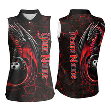 Load image into Gallery viewer, Black And Red Custom Dragon Bowling Sleeveless Polo Shirts For Women, Dragon Bowling Team Shirts NQS9478