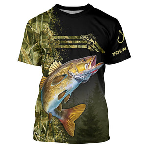 Walleye fishing camouflage Custom performance long sleeve Fishing Shirts, Walleye Fishing jerseys NQS4863