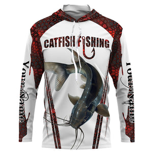 Catfish fishing red camo Custom Name Fishing Shirts UV Protection Gift For Fisherman NQS5166