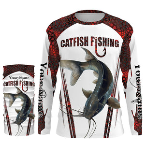 Catfish fishing red camo Custom Name Fishing Shirts UV Protection Gift For Fisherman NQS5166