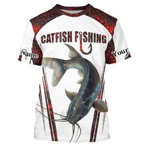 Catfish fishing red camo Custom Name Fishing Shirts UV Protection Gift For Fisherman NQS5166