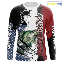 Load image into Gallery viewer, Red, white and blue Crappie fishing American Flag Custom patriotic Crappie fishing jerseys NQS9860