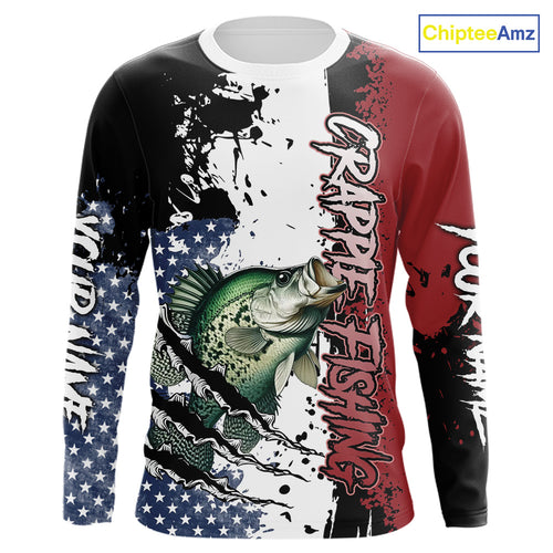 Red, white and blue Crappie fishing American Flag Custom patriotic Crappie fishing jerseys NQS9860