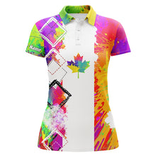 Load image into Gallery viewer, Womens golf polo shirts watercolor Canada flag patriot custom golf shirts for women, ladies golf tops NQS5410