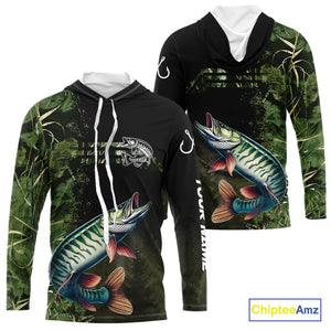 Musky fishing camouflage Custom performance long sleeve Fishing Shirts, Muskellunge Fishing jerseys NQS10081