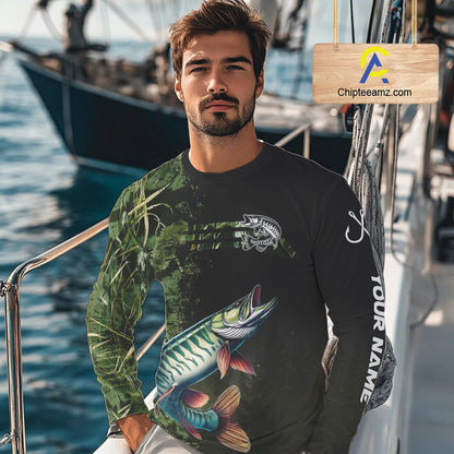 Musky fishing camouflage Custom performance long sleeve Fishing Shirts, Muskellunge Fishing jerseys NQS10081