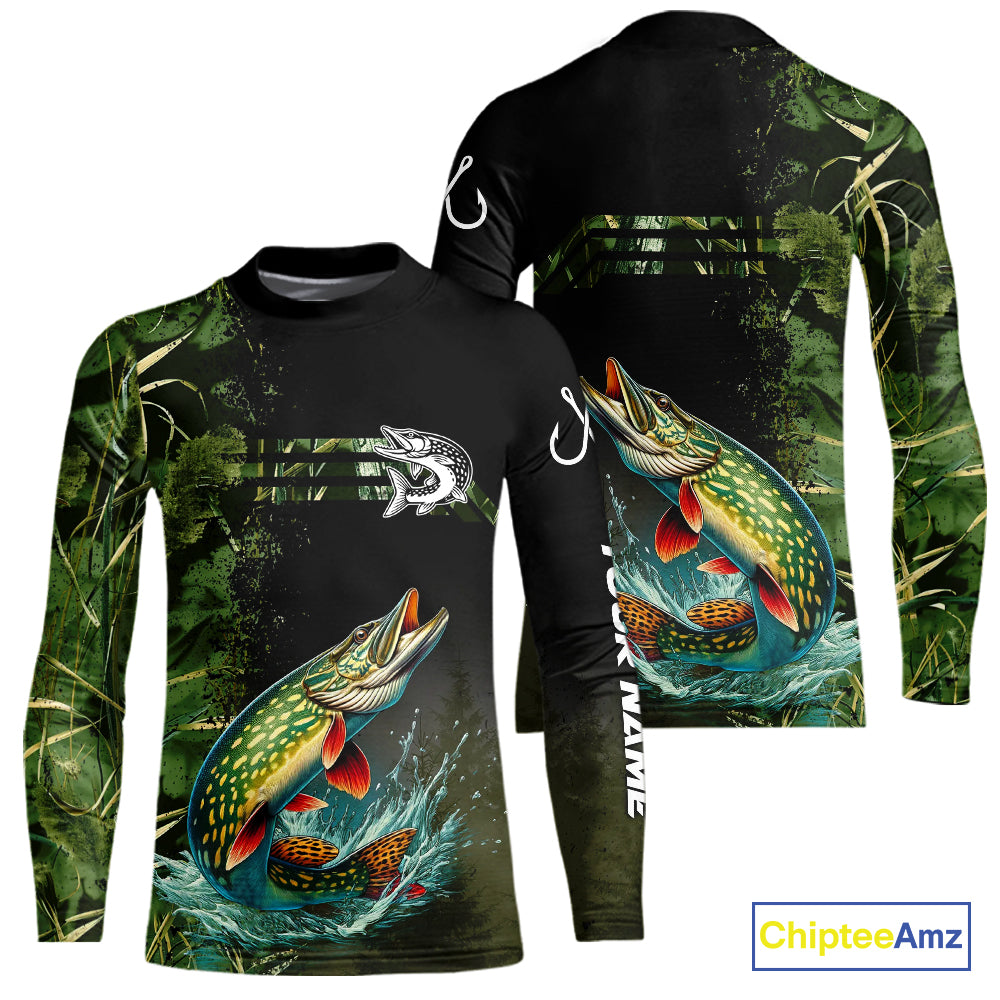 Northern Pike fishing camouflage Custom performance long sleeve Fishing Shirts, Pike Fishing jerseys NQS10082
