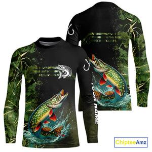 Northern Pike fishing camouflage Custom performance long sleeve Fishing Shirts, Pike Fishing jerseys NQS10082