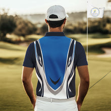 Load image into Gallery viewer, Blue and white Mens golf polo shirts custom golf attire for men, gifts for golf lovers NQS10085