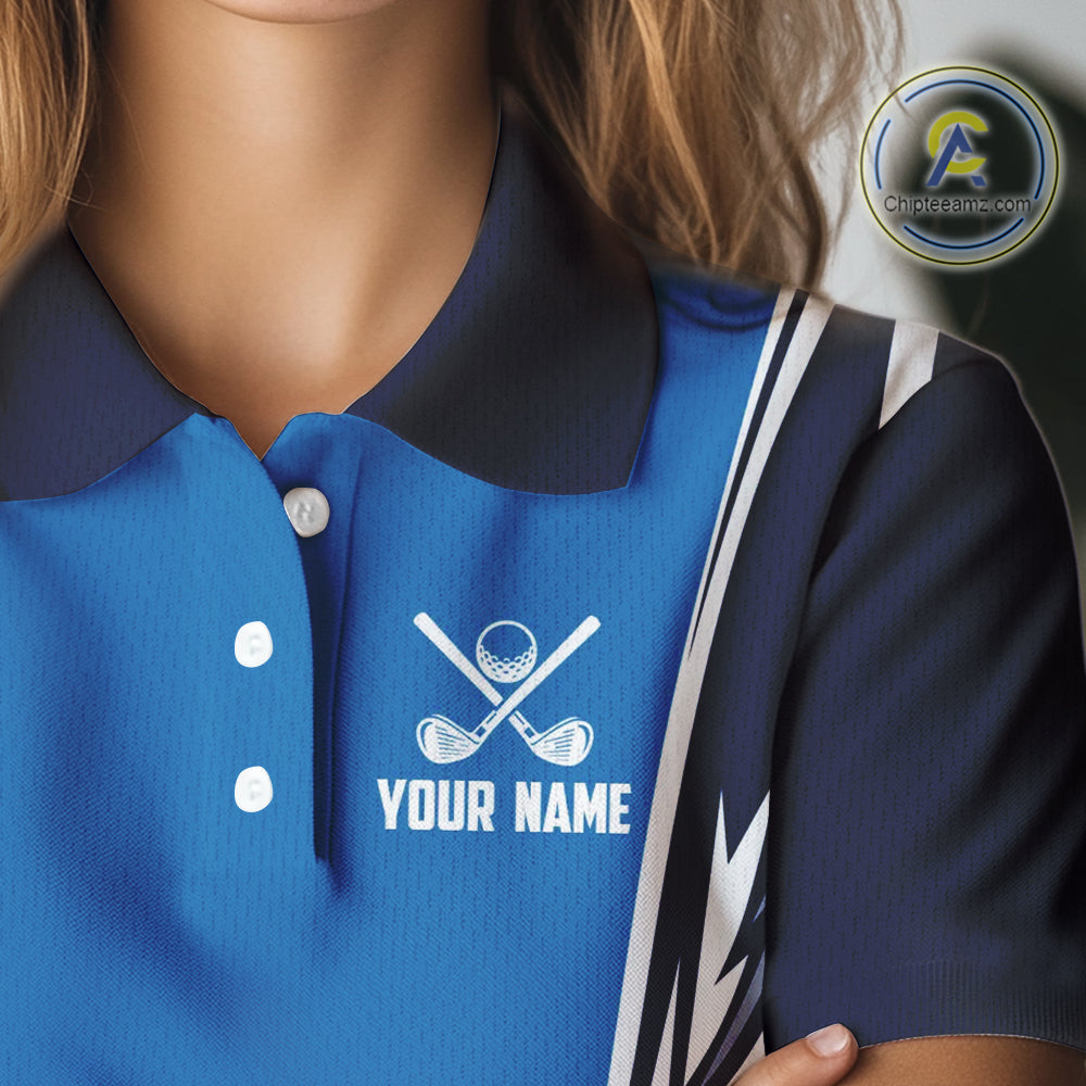 Blue and white Women golf polo shirts custom golf attire for ladies, gifts for golf lovers NQS10085