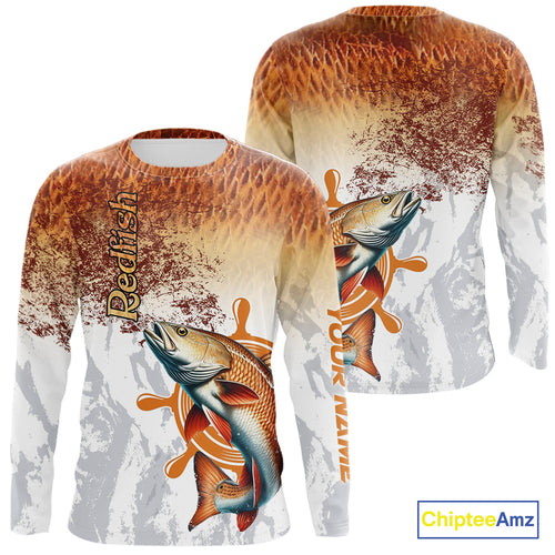 Redfish fishing scales pattern Custom performance long sleeve Fishing Shirts, Red Drum Fishing jersey NQS10086