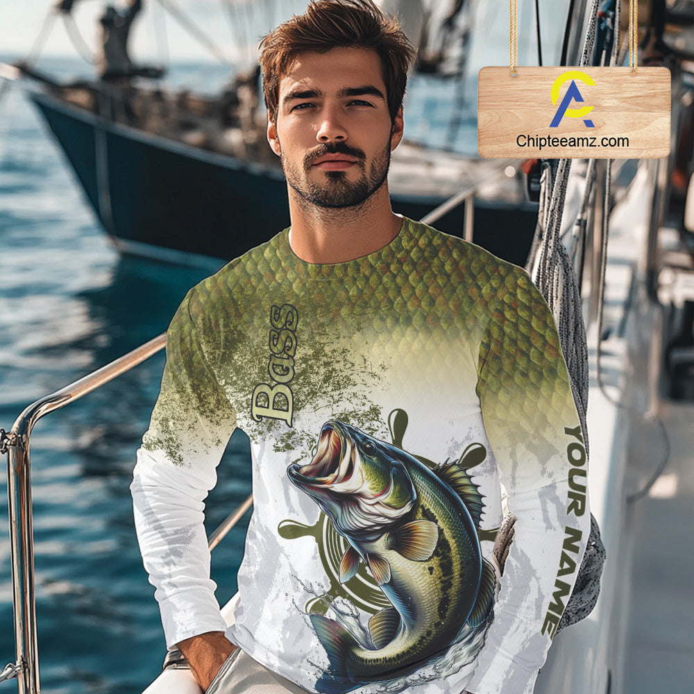 Bass fishing scales pattern Custom performance long sleeve Fishing Shirts, Bass Fishing jersey NQS10087