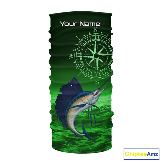 Personalized Sailfish Green Performance Fishing Shirts, compass Sailfish fishing tournament Shirts NQS10235