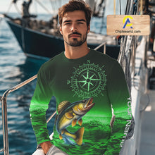 Load image into Gallery viewer, Personalized Walleye Green Performance Fishing Shirts, compass Walleye fishing tournament Shirts NQS10236
