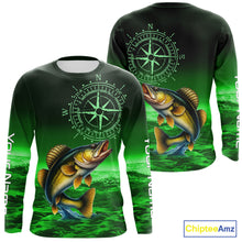 Load image into Gallery viewer, Personalized Walleye Green Performance Fishing Shirts, compass Walleye fishing tournament Shirts NQS10236