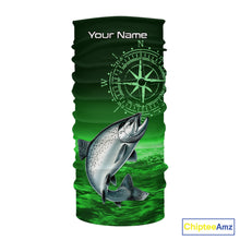 Load image into Gallery viewer, Personalized Salmon Green Performance Fishing Shirts, compass Salmon fishing tournament Shirts NQS10237