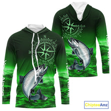 Load image into Gallery viewer, Personalized Salmon Green Performance Fishing Shirts, compass Salmon fishing tournament Shirts NQS10237