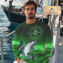Load image into Gallery viewer, Personalized Salmon Green Performance Fishing Shirts, compass Salmon fishing tournament Shirts NQS10237