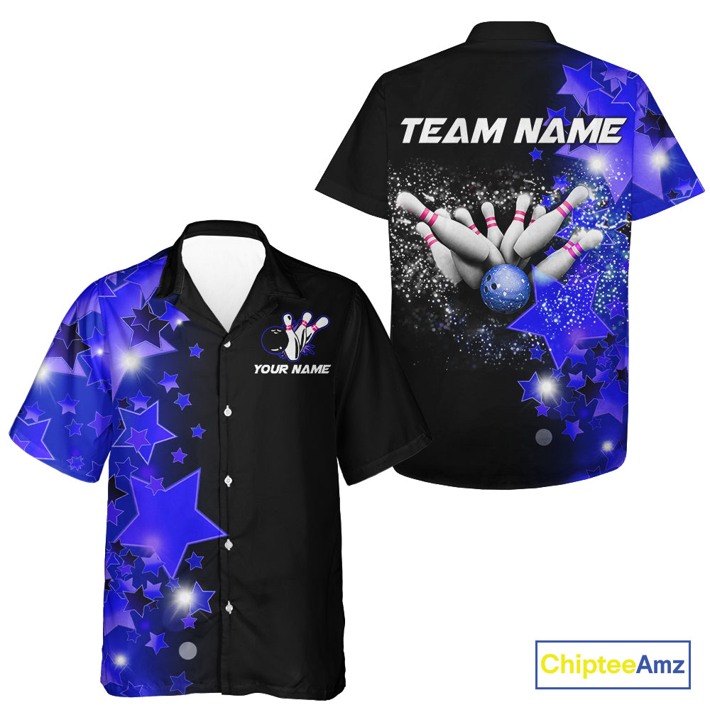 Bowling Hawaiian Shirt Custom Blue Stars Bowling Team Bowlers Jersey NQS10598