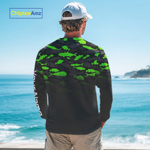 Load image into Gallery viewer, Fishing black and green camouflage UV long sleeve hooded camo fishing shirts Custom fishing apparel NQS10601