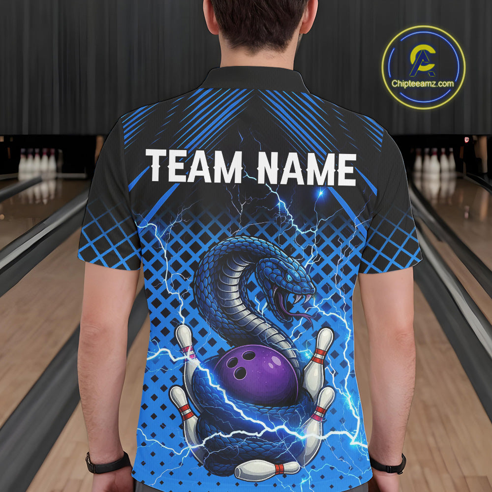 Black and Blue Lightning Thunder Cobra Snake Bowling Shirts For Men Custom Bowling Team League Jersey NQS11006