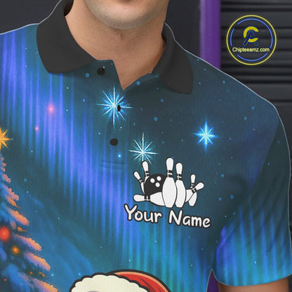 Funny Santa Christmas Bowling Shirts For Men Custom Blue Christmas Night Bowling Team Jersey NQS11010