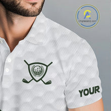 Load image into Gallery viewer, Custom White and Green shamrock pattern Golf Polo Shirts For Men, St Patrick&#39;s day team mens golf top NQS11208