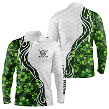 Load image into Gallery viewer, Custom White and Green shamrock pattern Golf Polo Shirts For Men, St Patrick&#39;s day team mens golf top NQS11208