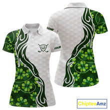 Load image into Gallery viewer, Custom White and Green shamrock pattern Women Golf Polo Shirts, St Patrick&#39;s day team ladies golf top NQS11208