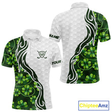 Load image into Gallery viewer, Custom White and Green shamrock pattern Golf Polo Shirts For Men, St Patrick&#39;s day team mens golf top NQS11208