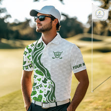 Load image into Gallery viewer, Custom White and Green St Patrick&#39;s day pattern Golf Polo Shirts For Men, team mens golf outfit NQS11209