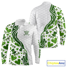 Load image into Gallery viewer, Custom White and Green St Patrick&#39;s day pattern Golf Polo Shirts For Men, team mens golf outfit NQS11209