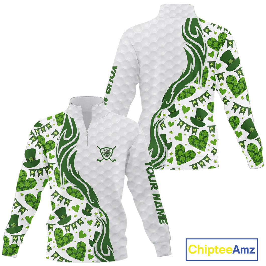 Custom White and Green St Patrick's day pattern Quarter zip golf sweatshirt, team golf outfit NQS11209
