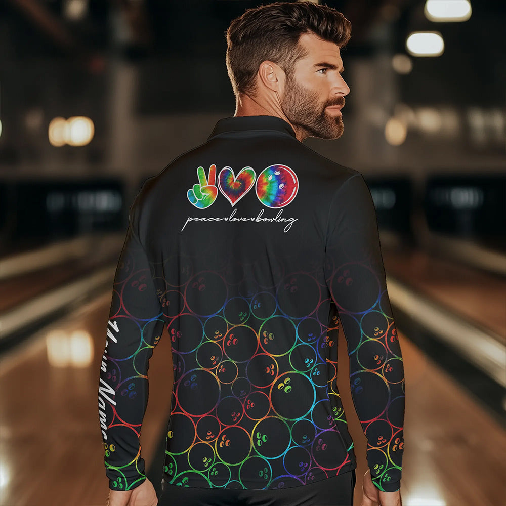 Colorful tie dye Black Bowling Camo Bowling Shirts for Men Custom Peace Love Bowling Team Jerseys NQS9483