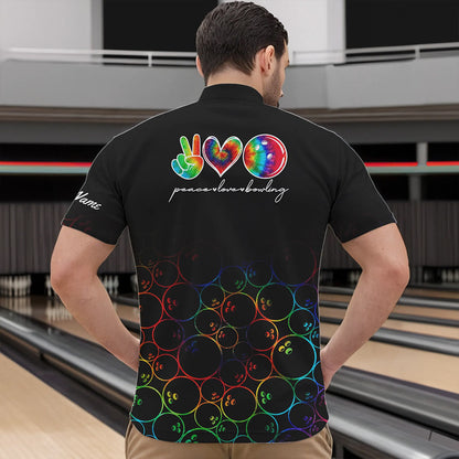 Colorful tie dye Black Bowling Camo Bowling Shirts for Men Custom Peace Love Bowling Team Jerseys NQS9483