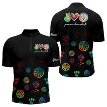 Load image into Gallery viewer, Personalized Colorful tie dye Black Camo Darts Shirts For Men Custom Peace Love Darts Team Jerseys NQS9484