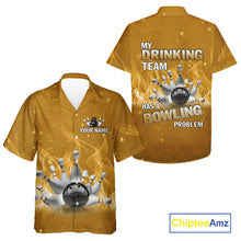 Load image into Gallery viewer, Personalized Yellow Flame Funny Bowling Button-up shirts My drinking team has a bowling problem NQS11616