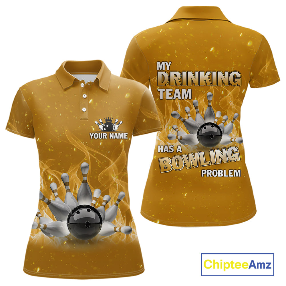 Personalized Yellow Flame Funny Bowling shirts for Women My drinking team has a bowling problem NQS11616