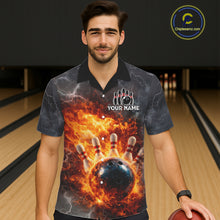 Load image into Gallery viewer, Custom Orange Flame Lightning Thunder Bowling Button-up shirt, bowling team jerseys gift for bowlers NQS11618