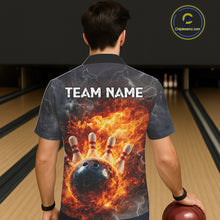 Load image into Gallery viewer, Custom Orange Flame Lightning Thunder Bowling Button-up shirt, bowling team jerseys gift for bowlers NQS11618