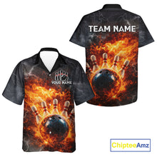 Load image into Gallery viewer, Custom Orange Flame Lightning Thunder Bowling Button-up shirt, bowling team jerseys gift for bowlers NQS11618