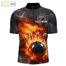 Load image into Gallery viewer, Custom Orange Flame Lightning Thunder Bowling shirts for Men, bowling team jerseys gift for bowlers NQS11618