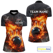 Load image into Gallery viewer, Custom Orange Flame Lightning Thunder Bowling shirts for Women, bowling team jerseys gift for bowlers NQS11618
