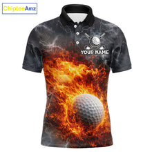 Load image into Gallery viewer, Custom Orange Flame Lightning Thunder Mens Golf Polo Shirt, Golf attire For Men Golfing Gifts NQS11619